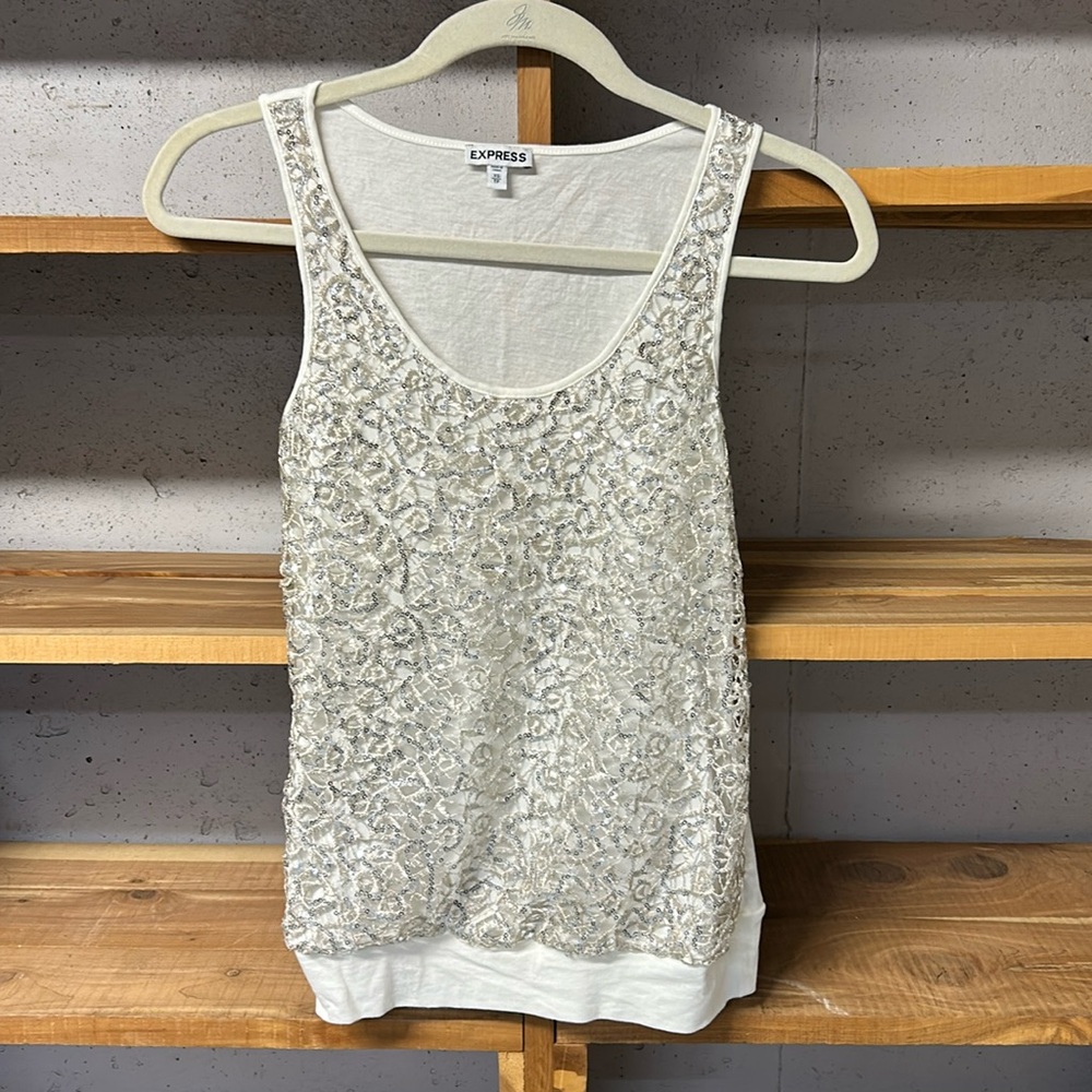 White Express Top With Lace And Sequins Size Extra Small